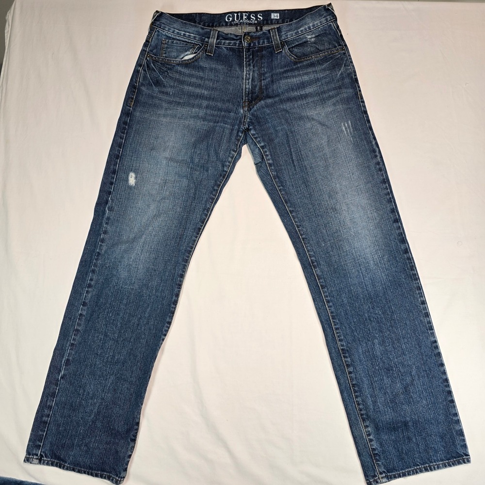 Guess Los Angeles Mens Straight Leg Blue Jeans Medium Wash 34x32 JMR08117RR2